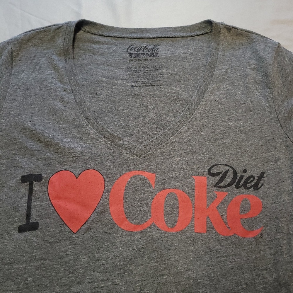 I Love Diet Coke Women's V-Neck T-Shirt Size L Coca-Cola Vintage Tee